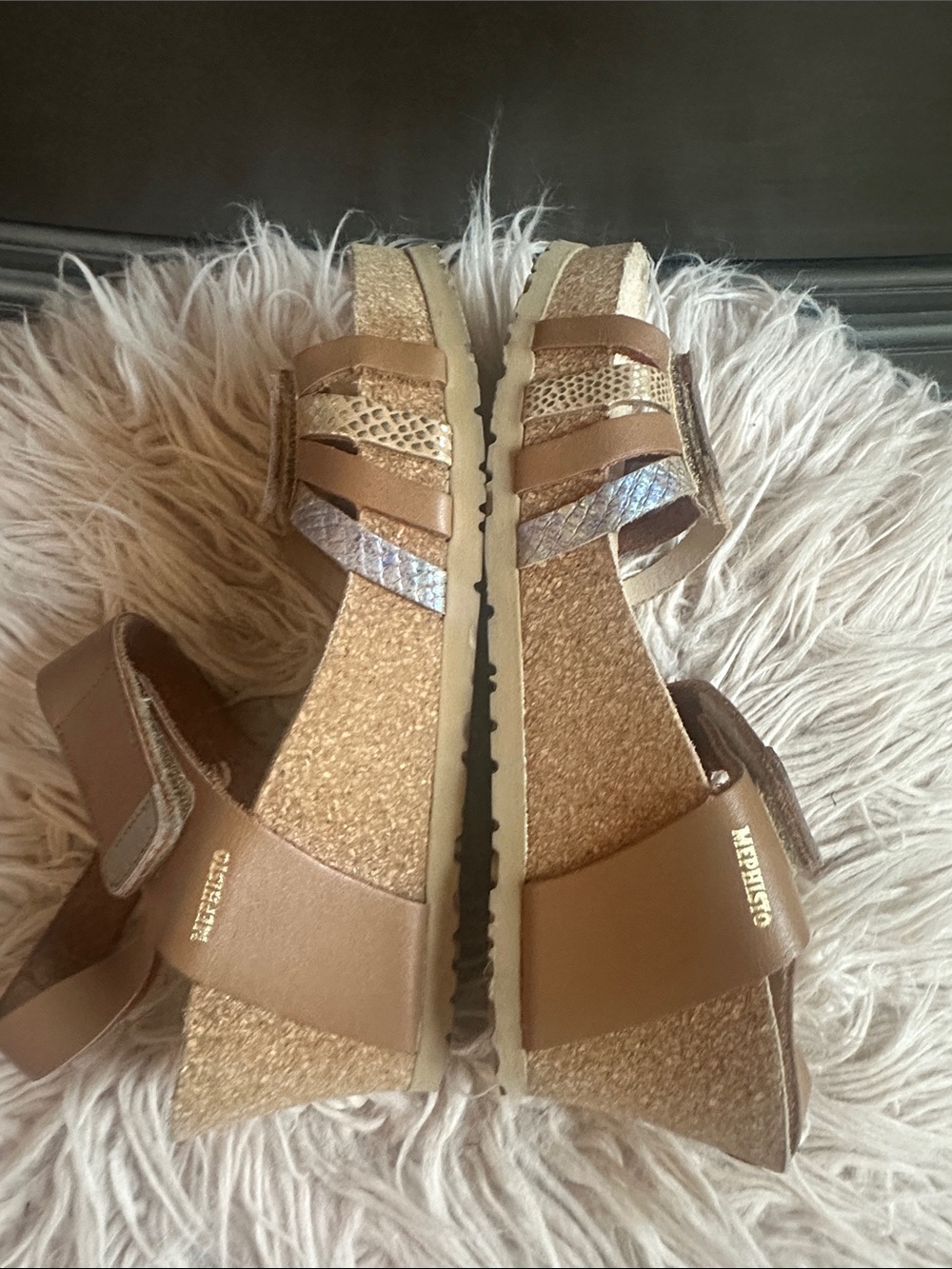 Mephisto Tan Leather Strappy Sandals with Metallic Accents - Women's - Picture 3 of 5